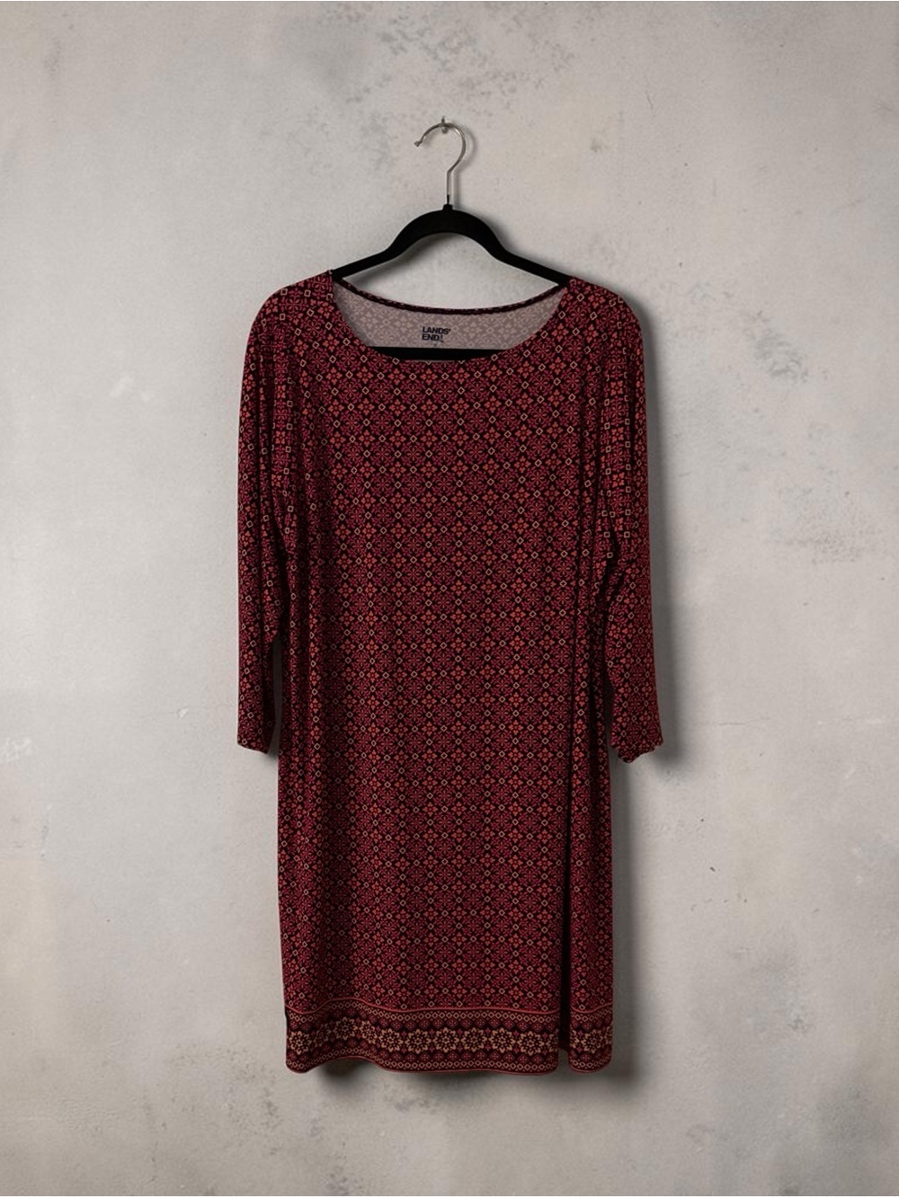 Lands' End Sz 1X Burgundy Printed Knit Dress